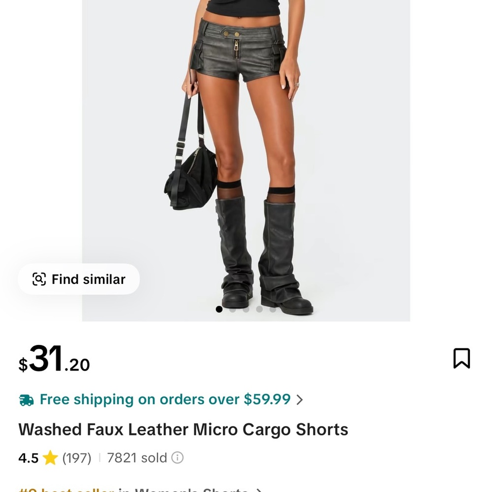 Edikted Washed Faux Leather Micro Cargo Shorts - Black